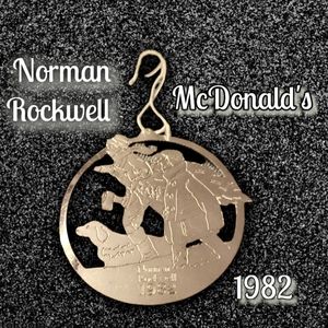 Vtg 82 McDonald's Norman Rockwell Christmas Ornament Girl Boy Dog Ax Winter